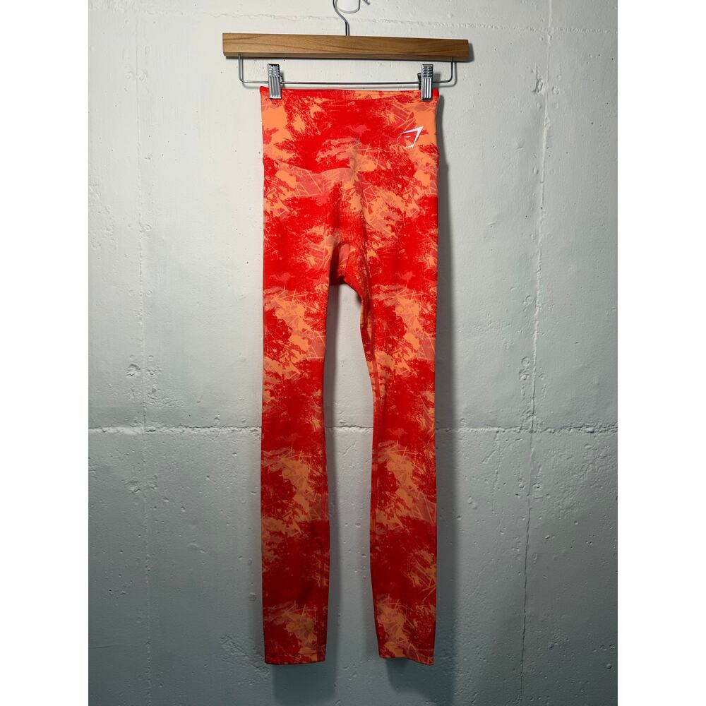 Gymshark Red Orange Tie Dye Splotchy High Rise Athletic Workout Leggings Size xs